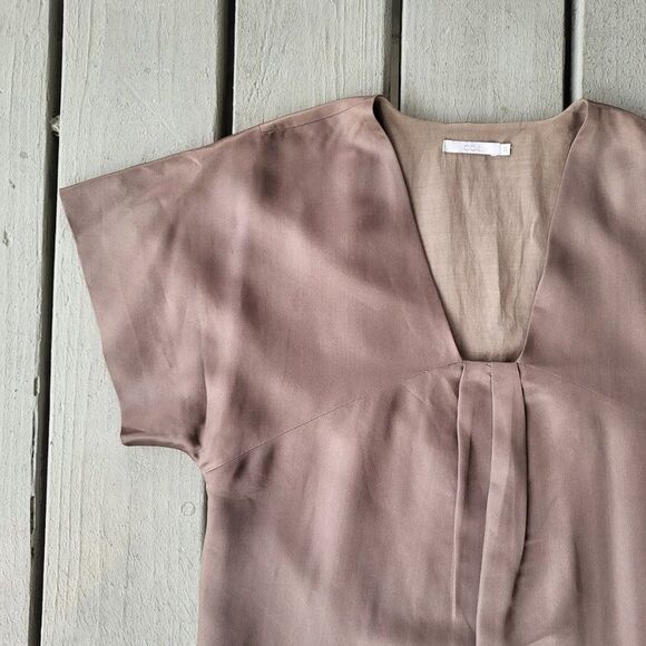 COS Brown Silk Wool Blend V-Neck Short Sleeve Pullover Tunic Dress Size 34EU/4US - Picture 2 of 6
